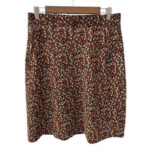 Women's Boho Hippie Black Floral Print A Line Skirt with Zip Pocket Feminine SzL